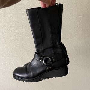 y2k vintage 00's Donald J Pliner black leather moto boots made in Italy | US 7.5